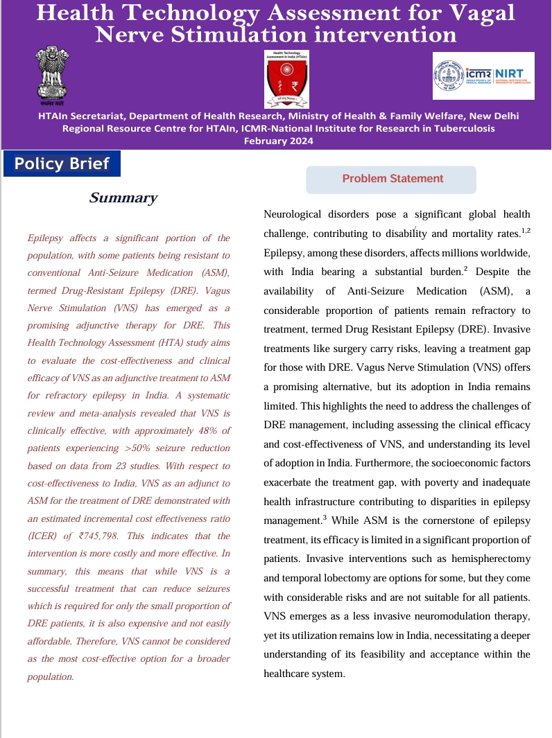 Health Technology Assessment for Vagal Nerve Stimulation Intervention