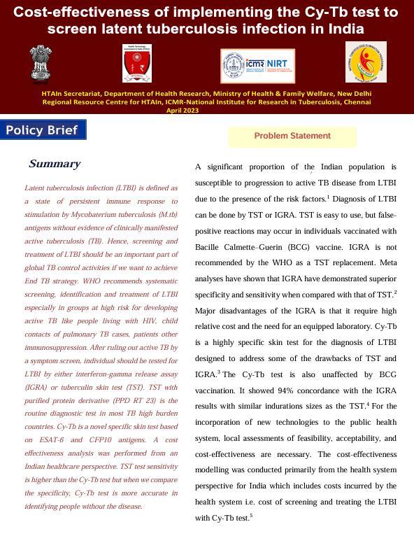 Cost-effectiveness of implementing the Cy-Tb test to screen latent tuberculosis infection in India